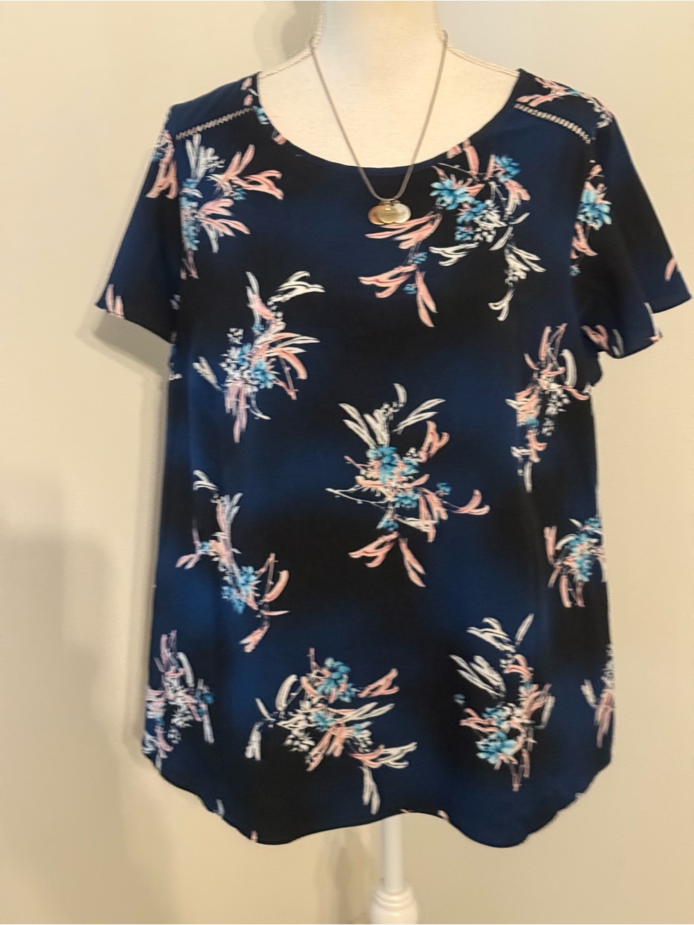 Lane Bryant Navy Floral Top with Pink & Light Blue Blooms